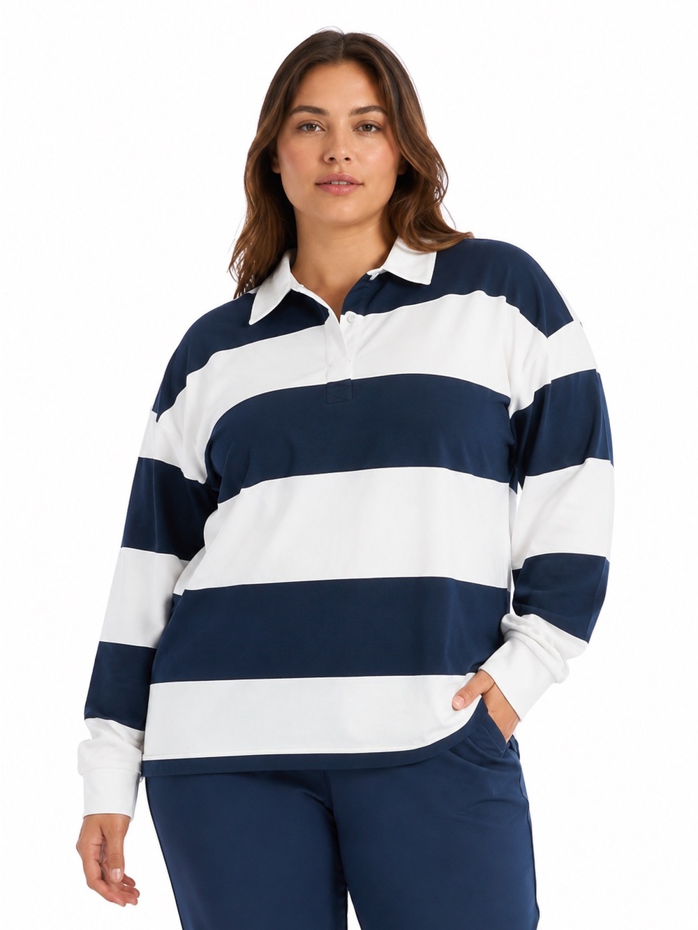 All In Motion Women's Modal French Terry Polo Sweatshirt Slate Navy Blue Size XL